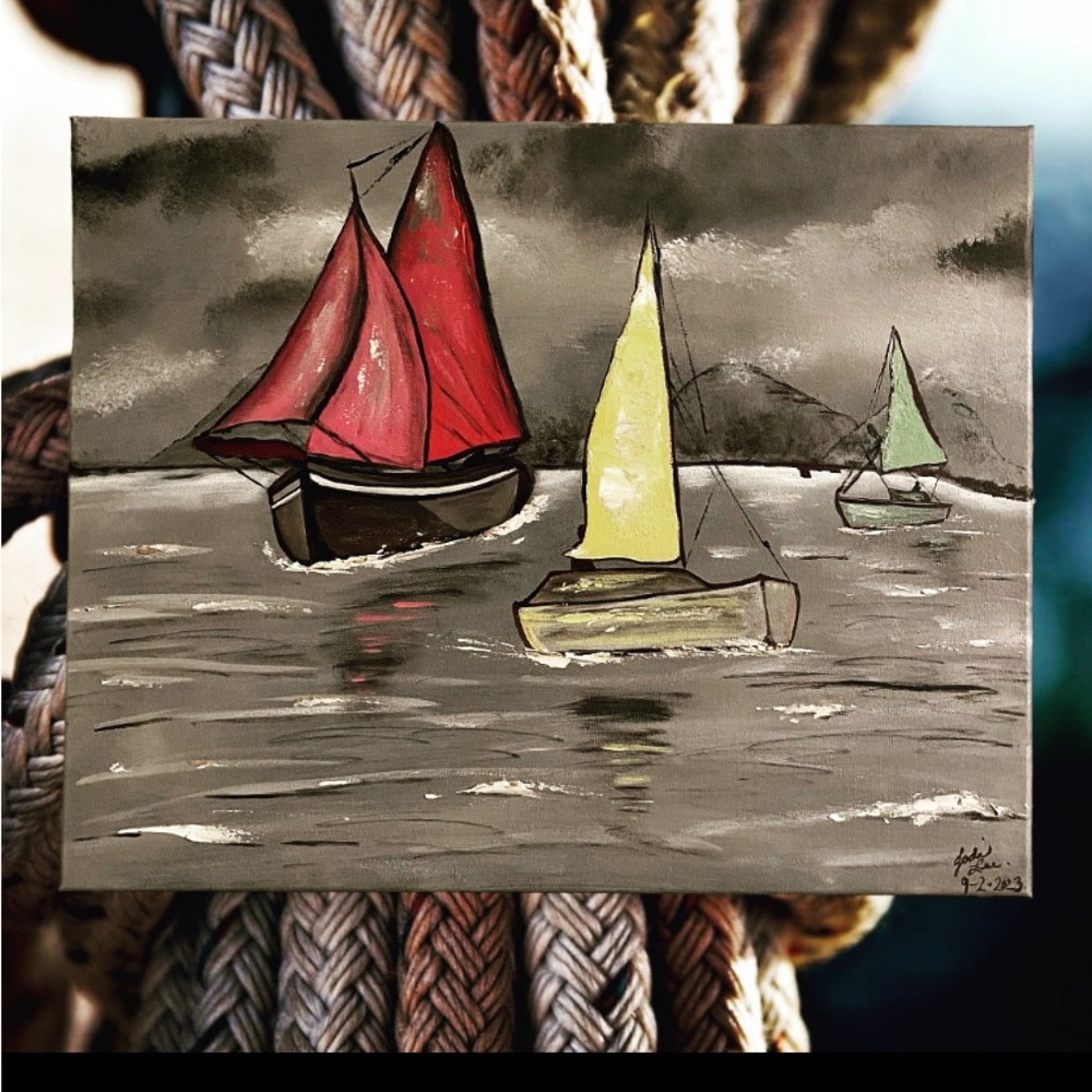 Original Abstract Sailboat Painting